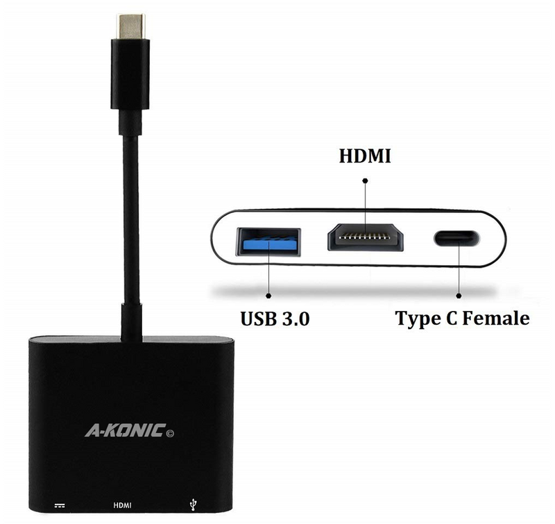 3 IN 1 USB-C HUB: HDMI, USB 3.0 & USB-C - MATTE BLACK