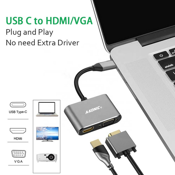 2 IN 1 USB-C HUB: HDMI & VGA - SCPACE GREY