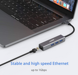 USB-C NAAR ETHERNET LAN NETWERK ADAPTER + 3X USB 3.0 POORTEN - SPACE GREY