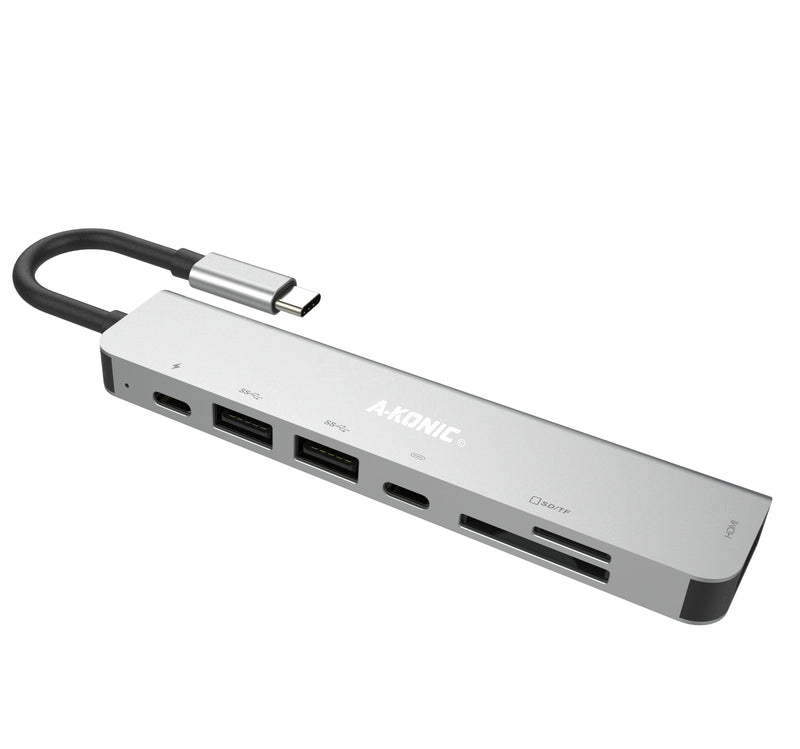 7 IN 1 USB-C HUB: HDMI, Micro/SD KAARTLEZER, 2X USB 3.0 & 2X USB-C PD