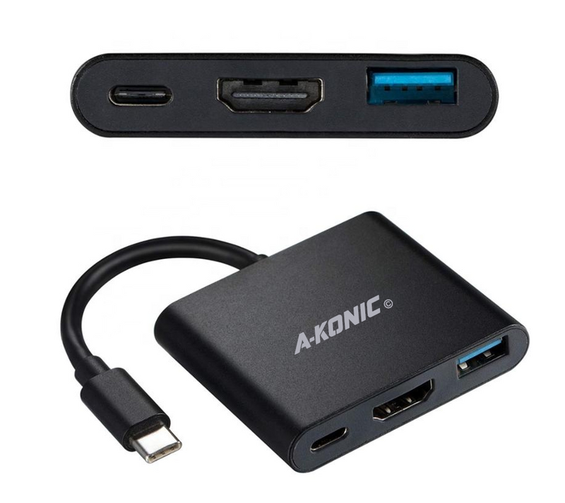 3 IN 1 USB-C HUB: HDMI, USB 3.0 & USB-C - MATTE BLACK