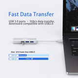 USB-C NAAR ETHERNET LAN NETWERK ADAPTER + 3X USB 3.0 POORTEN - SILVER