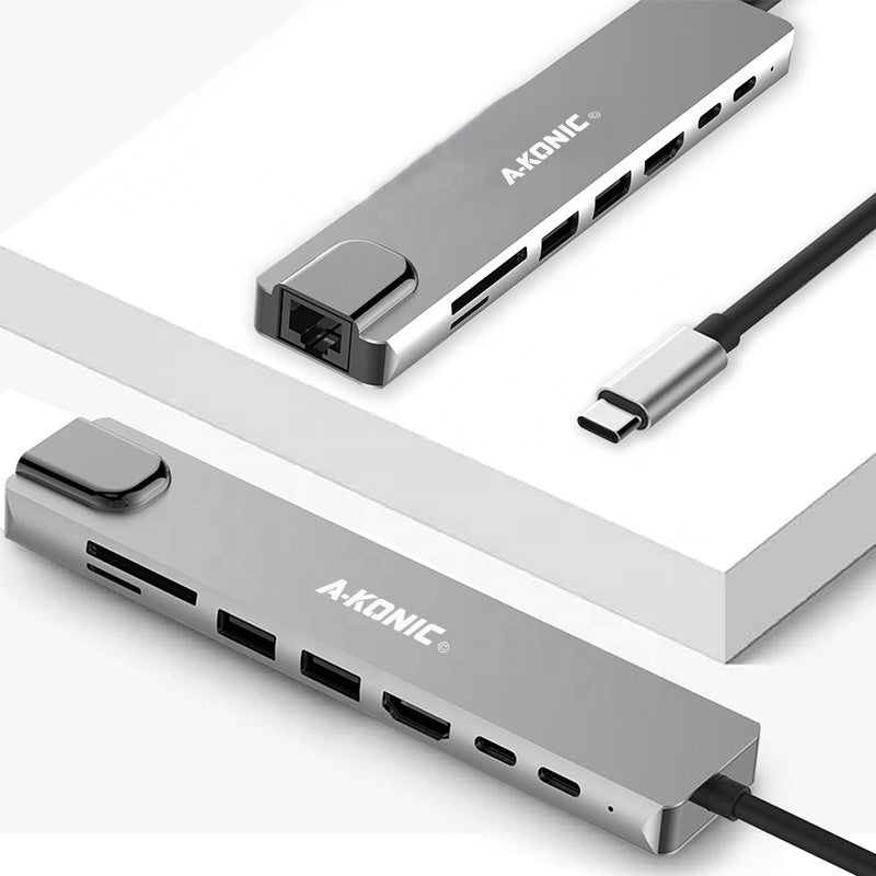 8 IN 1 USB-C HUB: HDMI, ETHERNET, Micro / SD KAARTLEZER, 2X USB 3. & 2X USB-C PD
