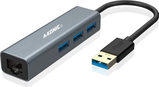 USB A 3.0 NAAR ETHERNET + 3 USB 3.0 PORTEN LAN NETWERK ADAPTER – SPACEGREY