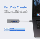 USB-C NAAR ETHERNET LAN NETWERK ADAPTER + 3X USB 3.0 POORTEN - SPACE GREY